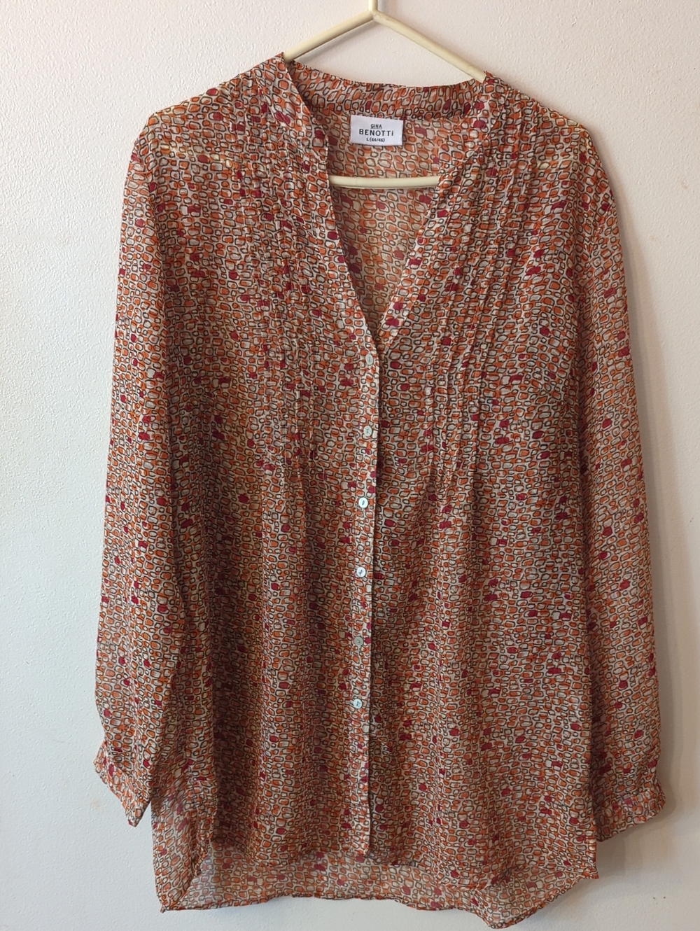 Gina BENOTTI Rust Printed Lightweight PolyesteButton-Front Women's Blouse Large